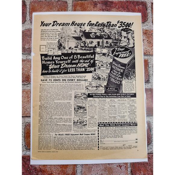 1950 "Your Dream House for Less Than $3.5k!" Monochrome Vtg Print Ad - Picture 2 of 7